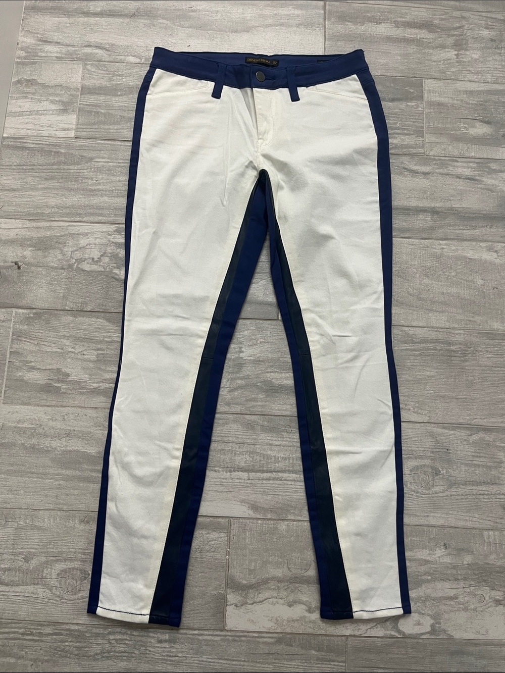 Genetic Denim White Jeans with Navy Contrast Stripes